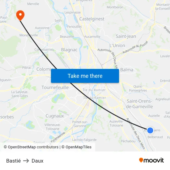 Bastié to Daux map