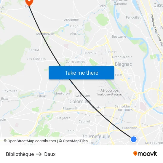 Bibliothèque to Daux map