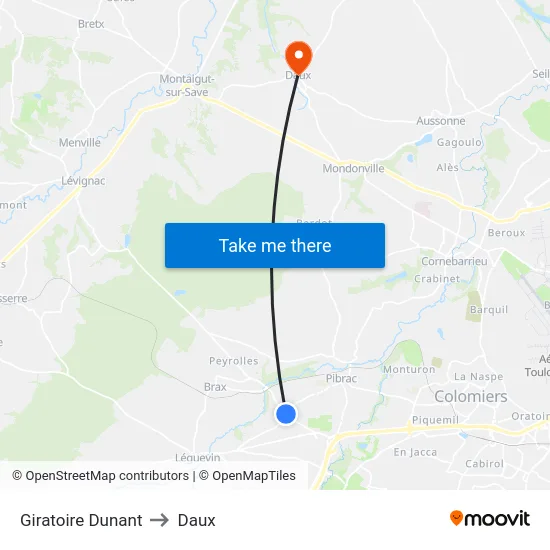 Giratoire Dunant to Daux map