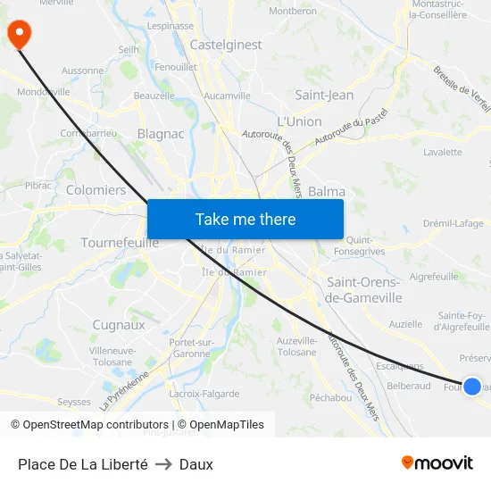 Place De La Liberté to Daux map