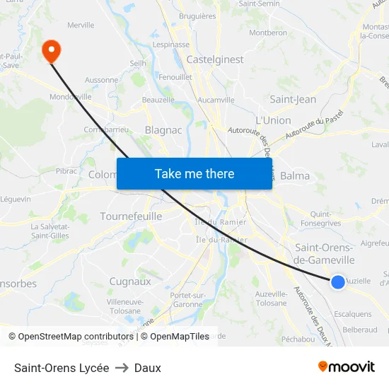 Saint-Orens Lycée to Daux map