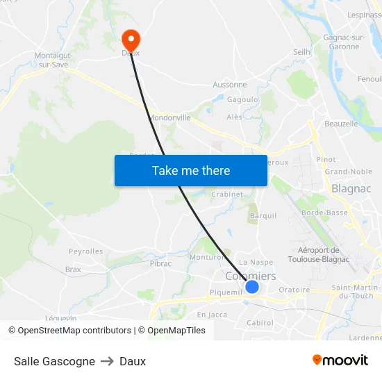 Salle Gascogne to Daux map