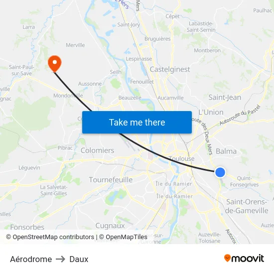 Aérodrome to Daux map