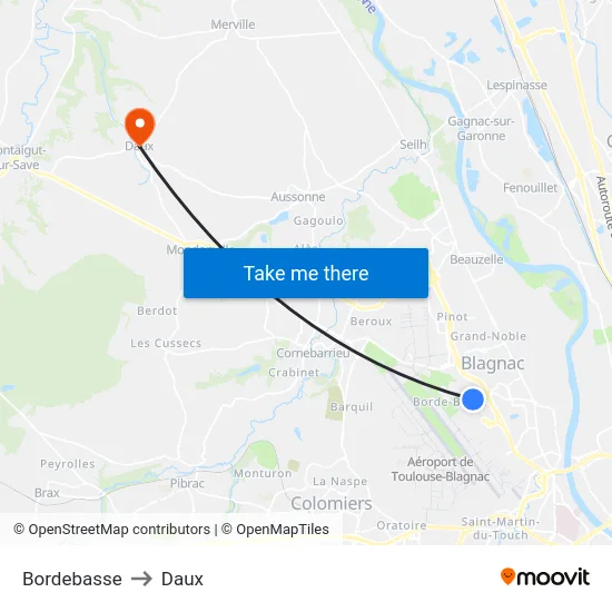 Bordebasse to Daux map