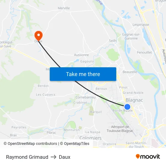 Raymond Grimaud to Daux map