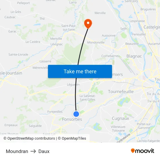 Moundran to Daux map