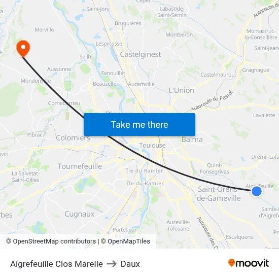 Aigrefeuille Clos Marelle to Daux map