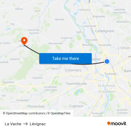 La Vache to Lévignac map