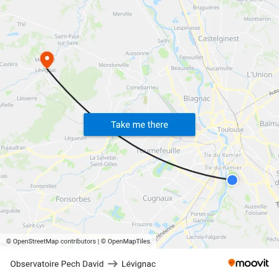 Observatoire Pech David to Lévignac map