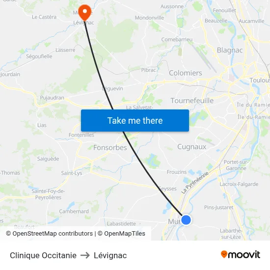 Clinique Occitanie to Lévignac map