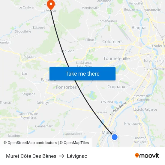 Muret Côte Des Bènes to Lévignac map