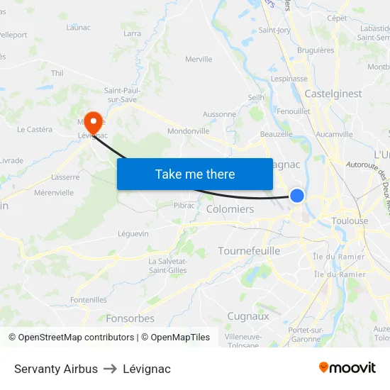 Servanty Airbus to Lévignac map