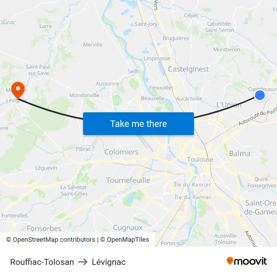 Rouffiac-Tolosan to Lévignac map