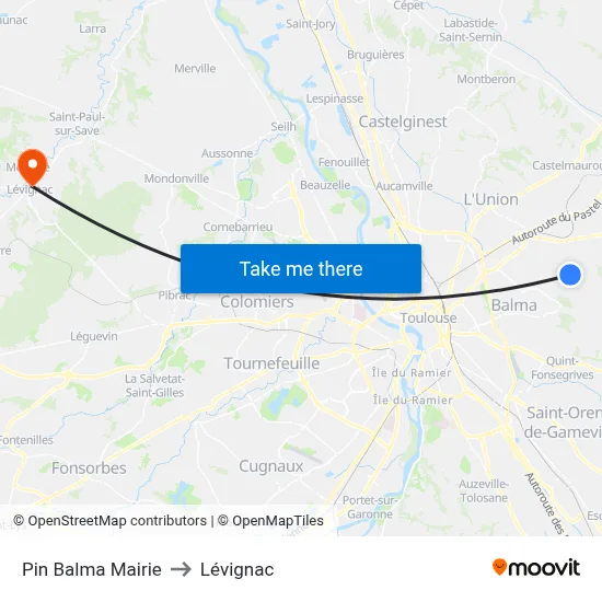 Pin Balma Mairie to Lévignac map