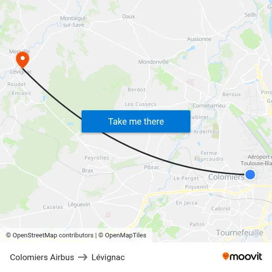 Colomiers Airbus to Lévignac map