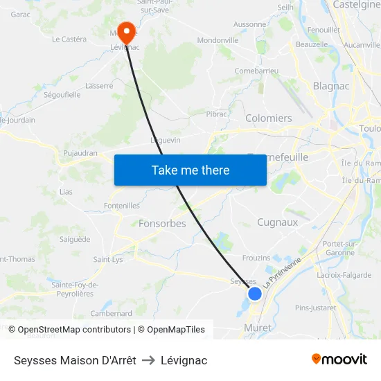 Seysses Maison D'Arrêt to Lévignac map