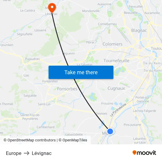 Europe to Lévignac map