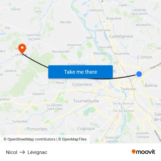 Nicol to Lévignac map