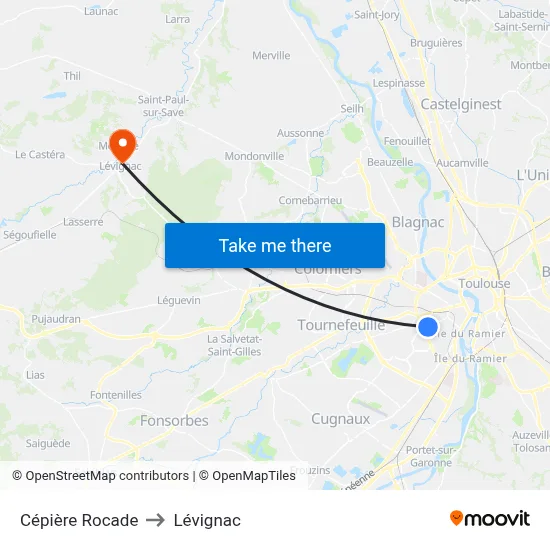 Cépière Rocade to Lévignac map