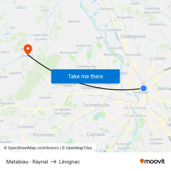 Matabiau - Raynal to Lévignac map