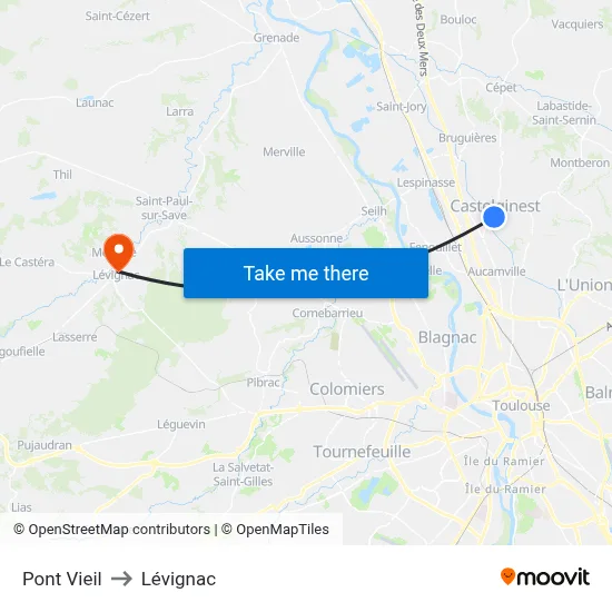 Pont Vieil to Lévignac map