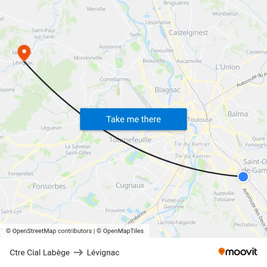 Ctre Cial Labège to Lévignac map