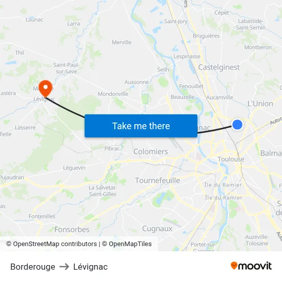 Borderouge to Lévignac map