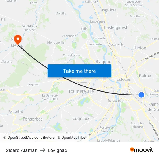 Sicard Alaman to Lévignac map