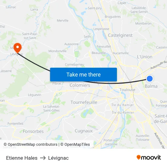 Etienne Hales to Lévignac map