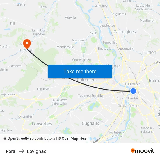 Féral to Lévignac map