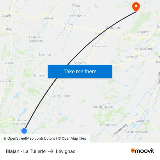 Blajan - La Tuilerie to Lévignac map