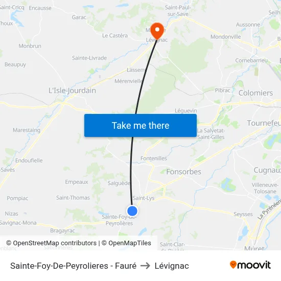 Sainte-Foy-De-Peyrolieres - Fauré to Lévignac map