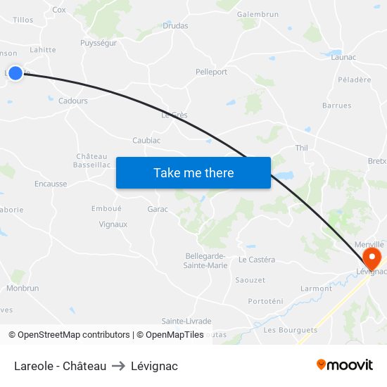 Lareole - Château to Lévignac map