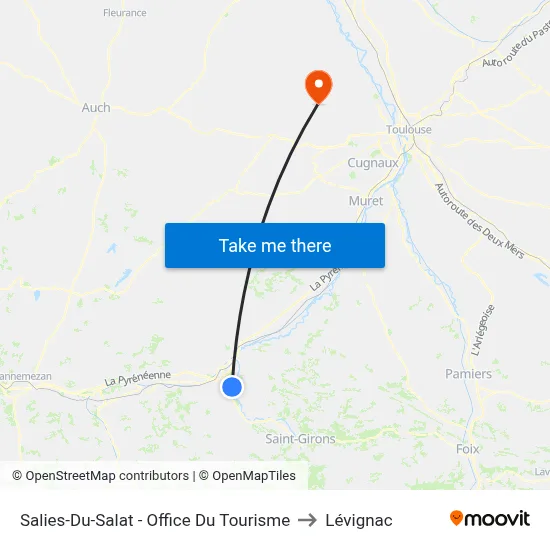Salies-Du-Salat - Office Du Tourisme to Lévignac map