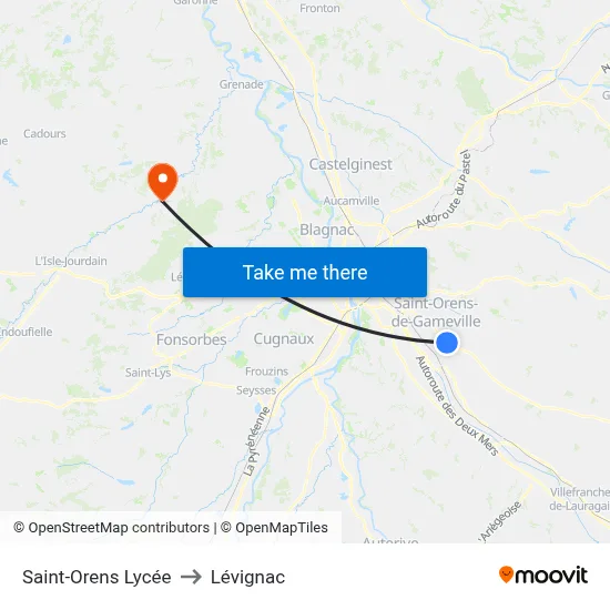 Saint-Orens Lycée to Lévignac map
