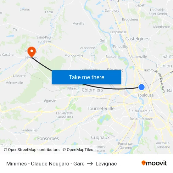 Minimes - Claude Nougaro - Gare to Lévignac map
