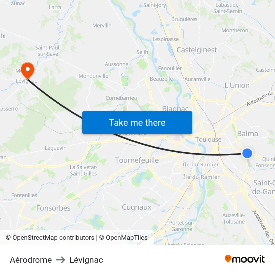 Aérodrome to Lévignac map