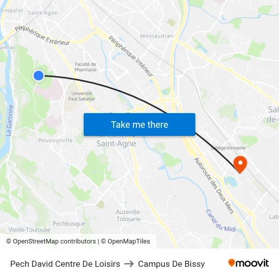 Pech David Centre De Loisirs to Campus De Bissy map