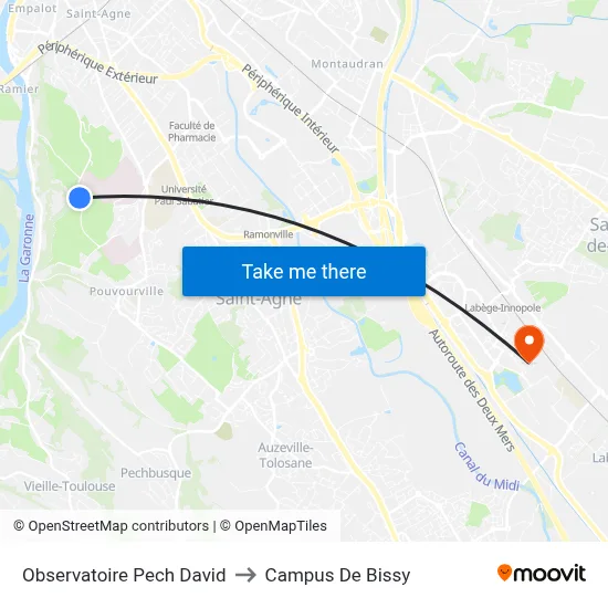 Observatoire Pech David to Campus De Bissy map