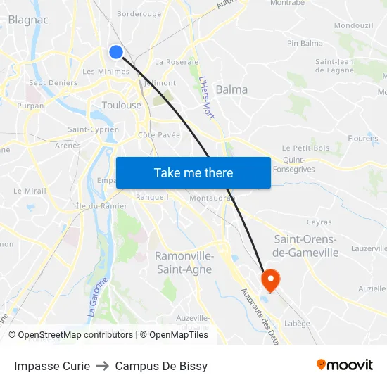 Impasse Curie to Campus De Bissy map
