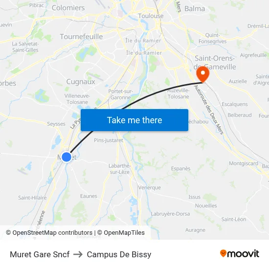 Muret Gare Sncf to Campus De Bissy map