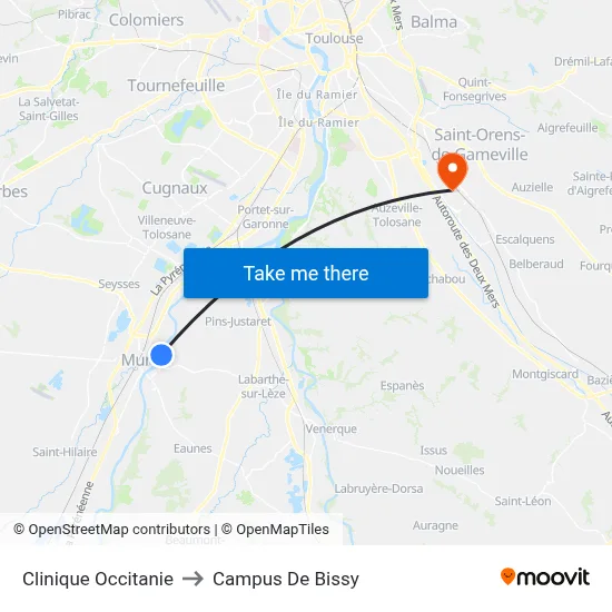 Clinique Occitanie to Campus De Bissy map