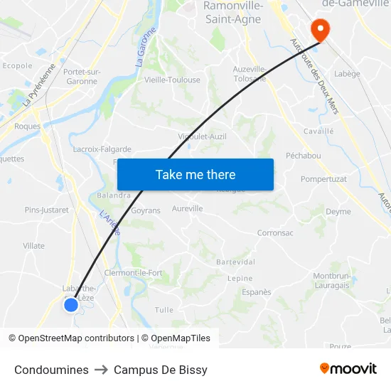 Condoumines to Campus De Bissy map