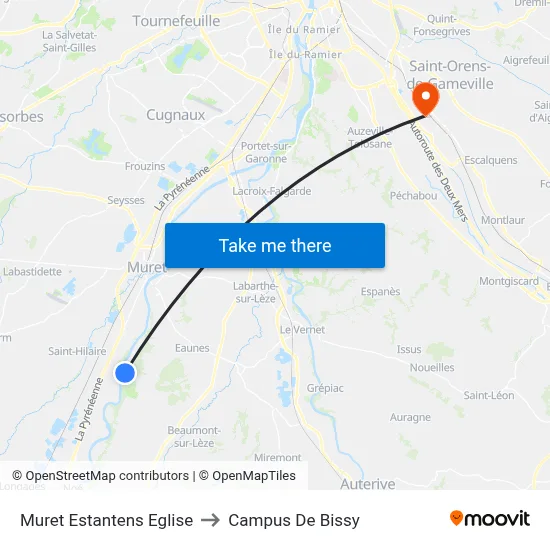 Muret Estantens Eglise to Campus De Bissy map