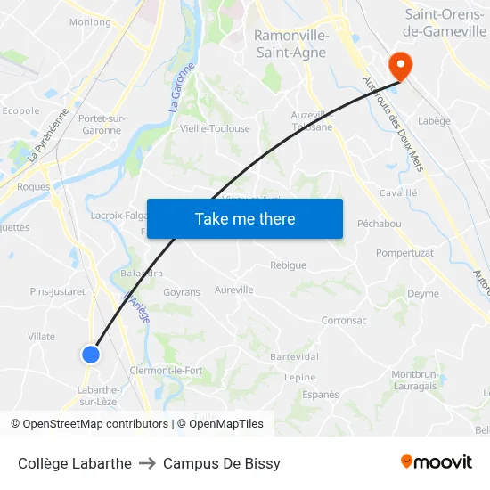 Collège Labarthe to Campus De Bissy map