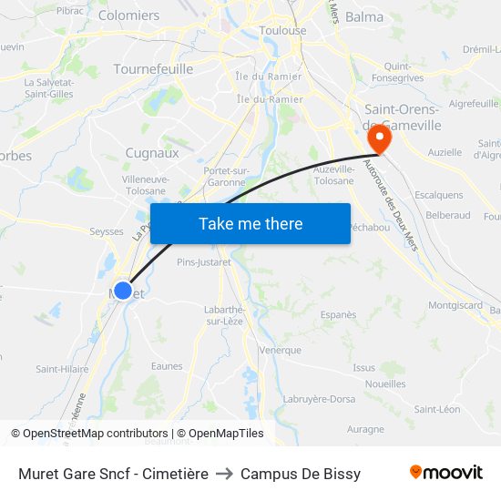 Muret Gare Sncf - Cimetière to Campus De Bissy map