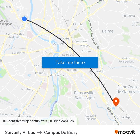 Servanty Airbus to Campus De Bissy map