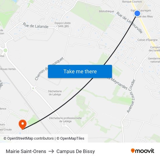 Mairie Saint-Orens to Campus De Bissy map