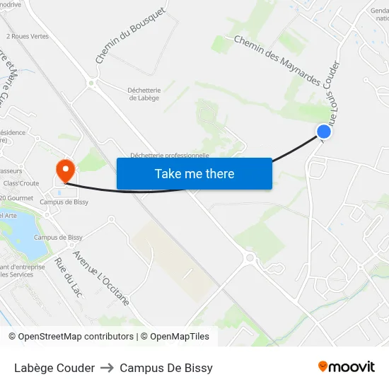 Labège Couder to Campus De Bissy map