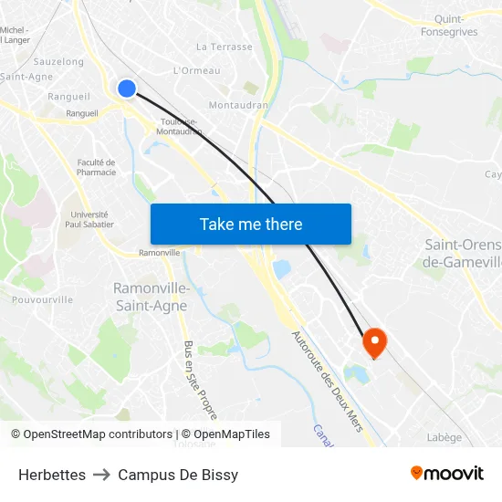 Herbettes to Campus De Bissy map